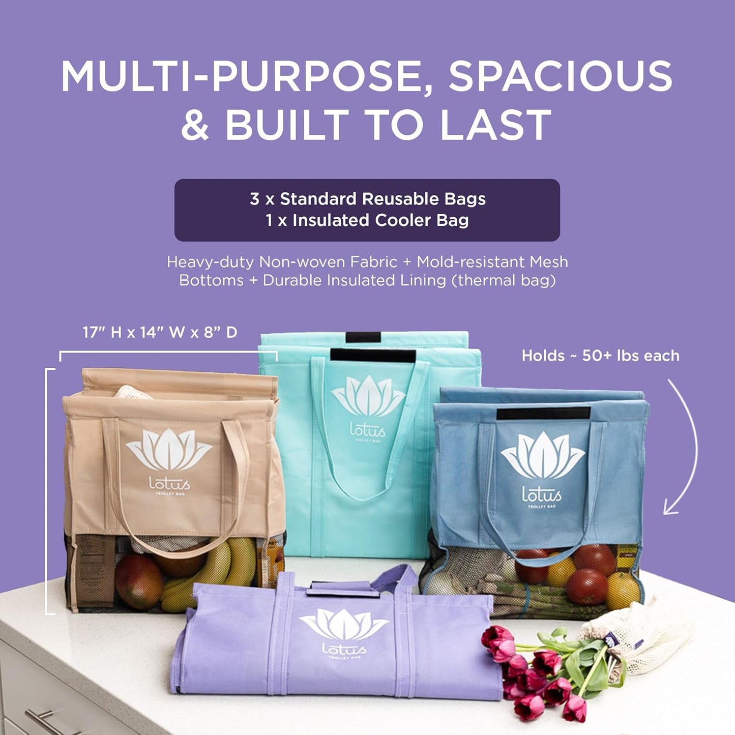 Lotus Original Trolley Reusable Shopping Bags (4-Pack)